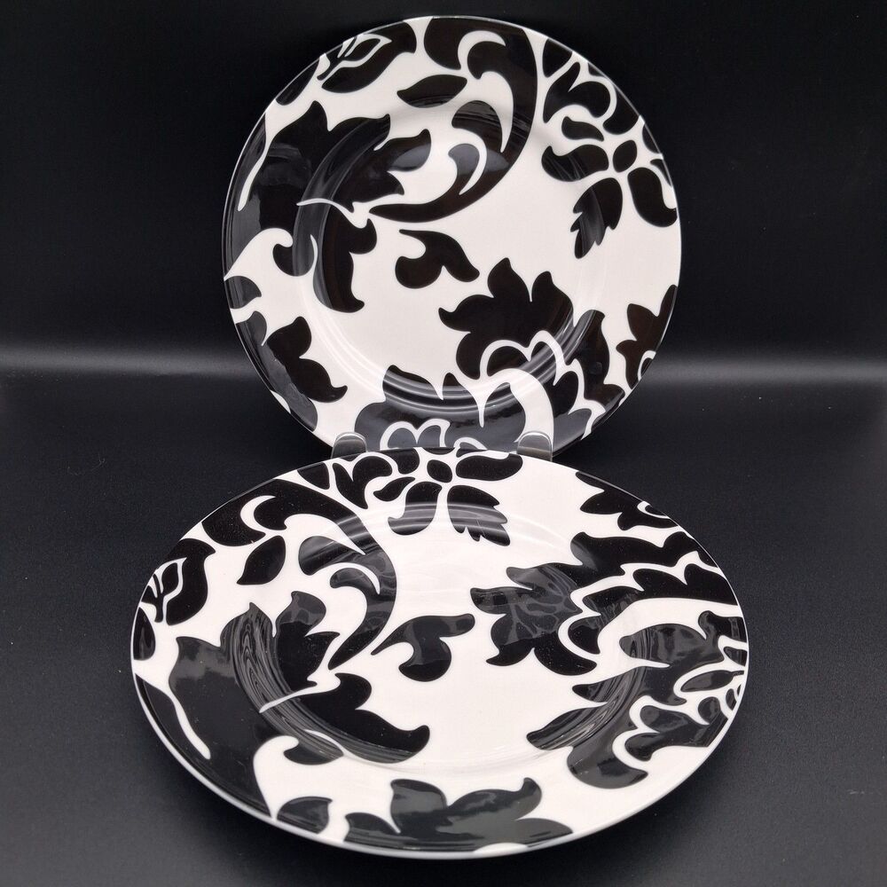 Martha Stewart Macy's Lisbon Black Porcelain Salad Plates Set of 2